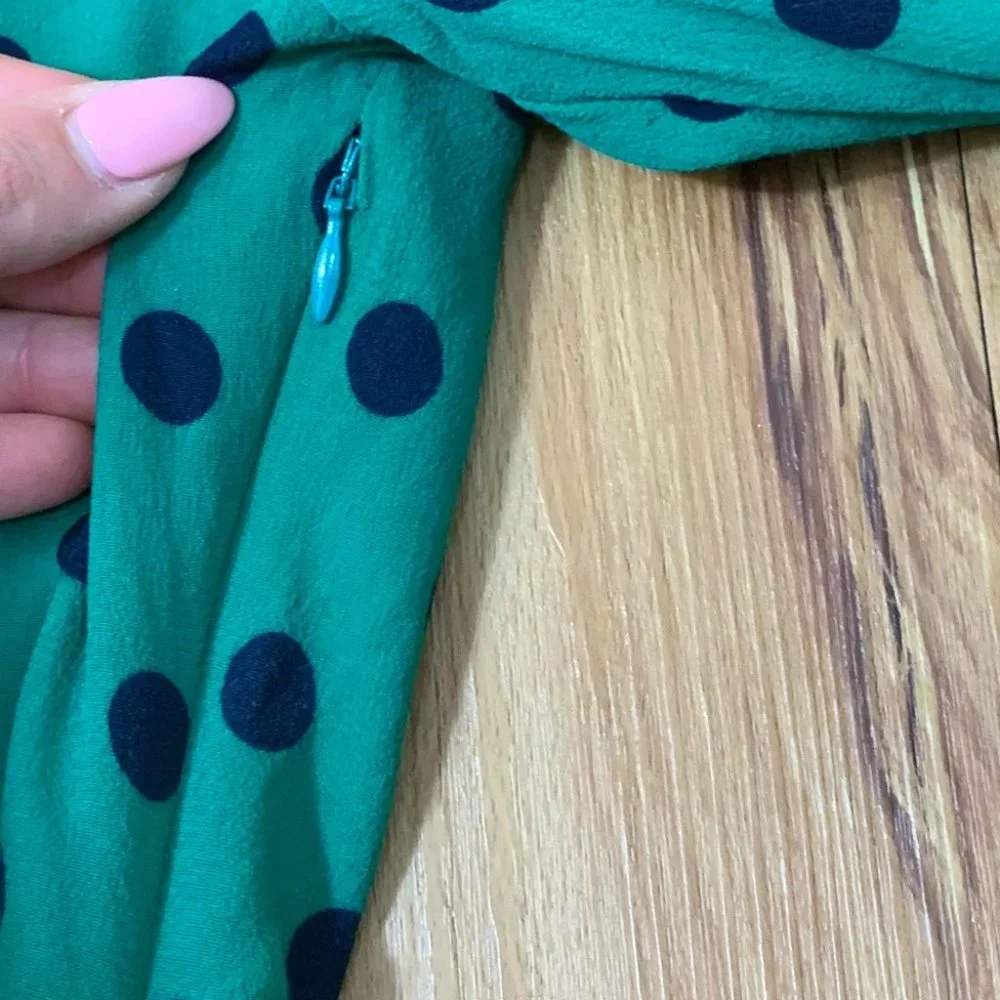 J. Crew Green & Blue Polka Dot Long Sleeves Blouse